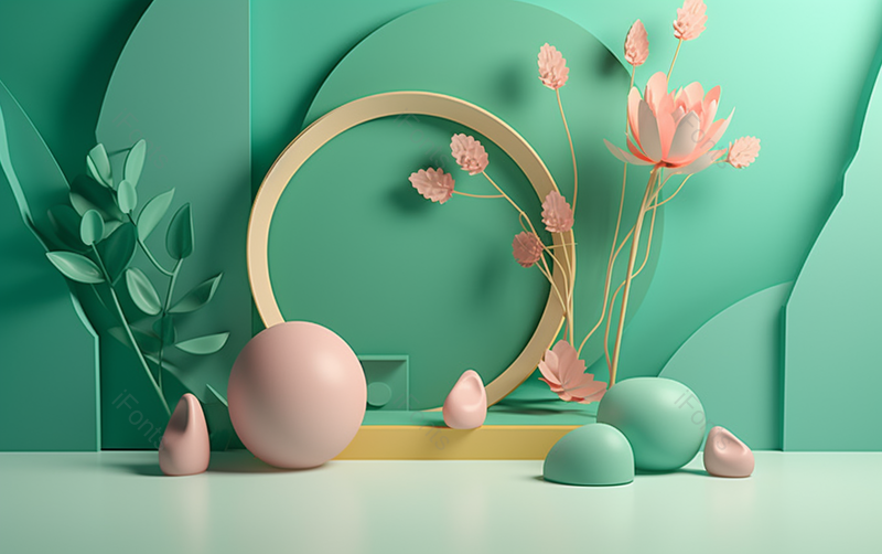 c4d春季展台场景绿色系简约纯色电商装饰背景,插画/手绘图,插画/手绘图库,插画/手绘图下载,插画/手绘